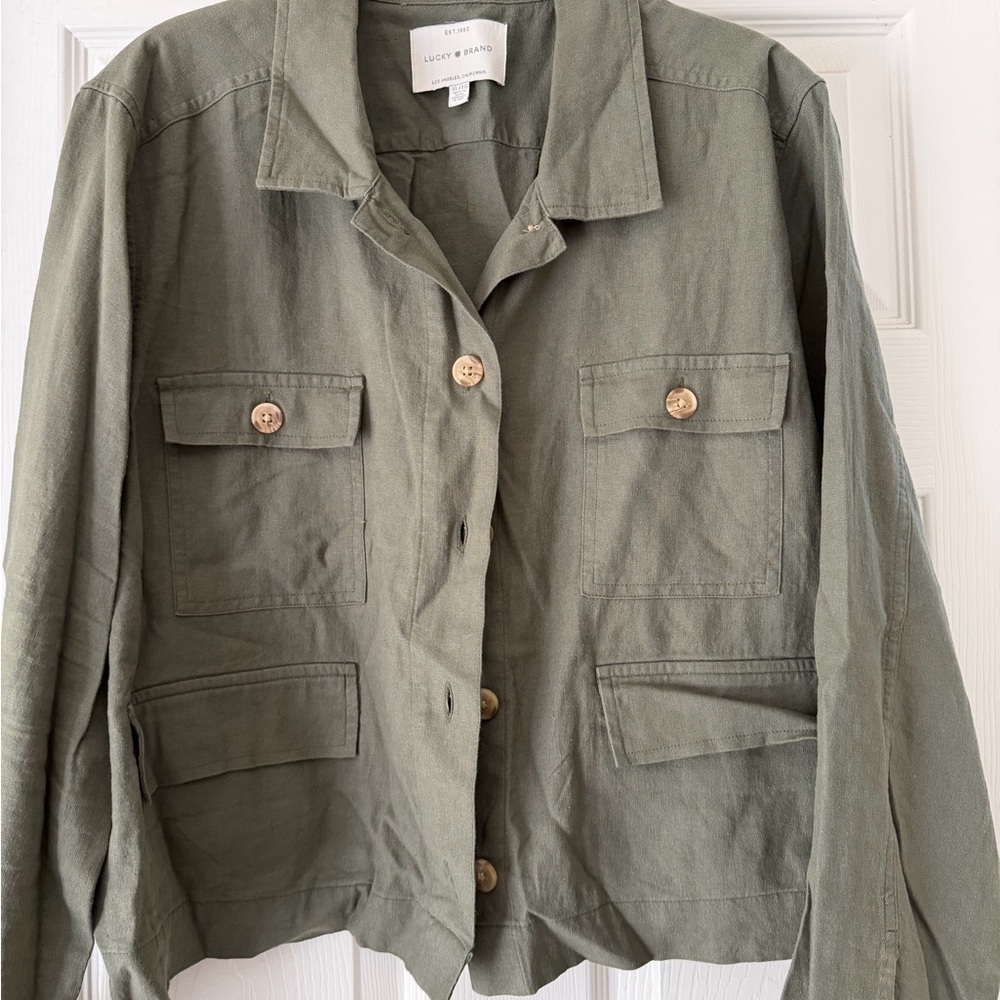 Lucky Brand Olive Green Utility Jacket with Front Pockets